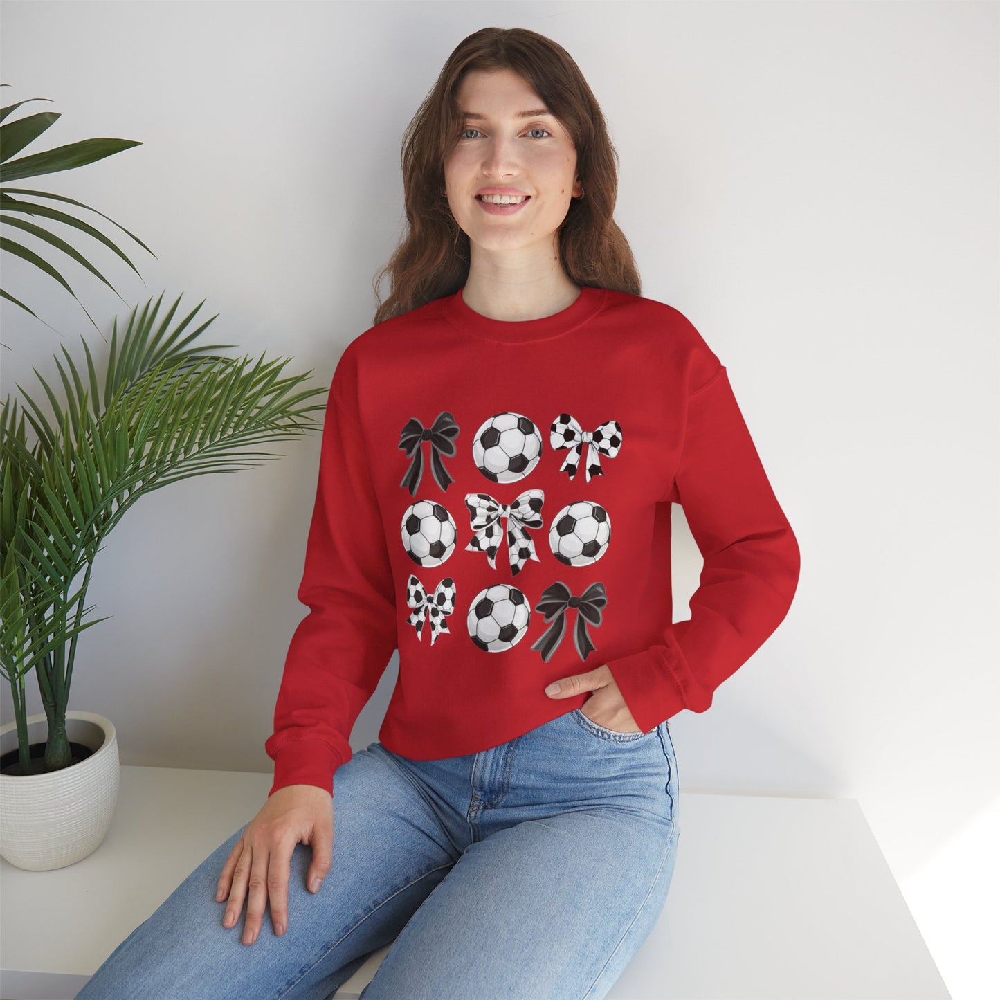 Soccer Ball & Coquette Bow Graphic Crewneck
