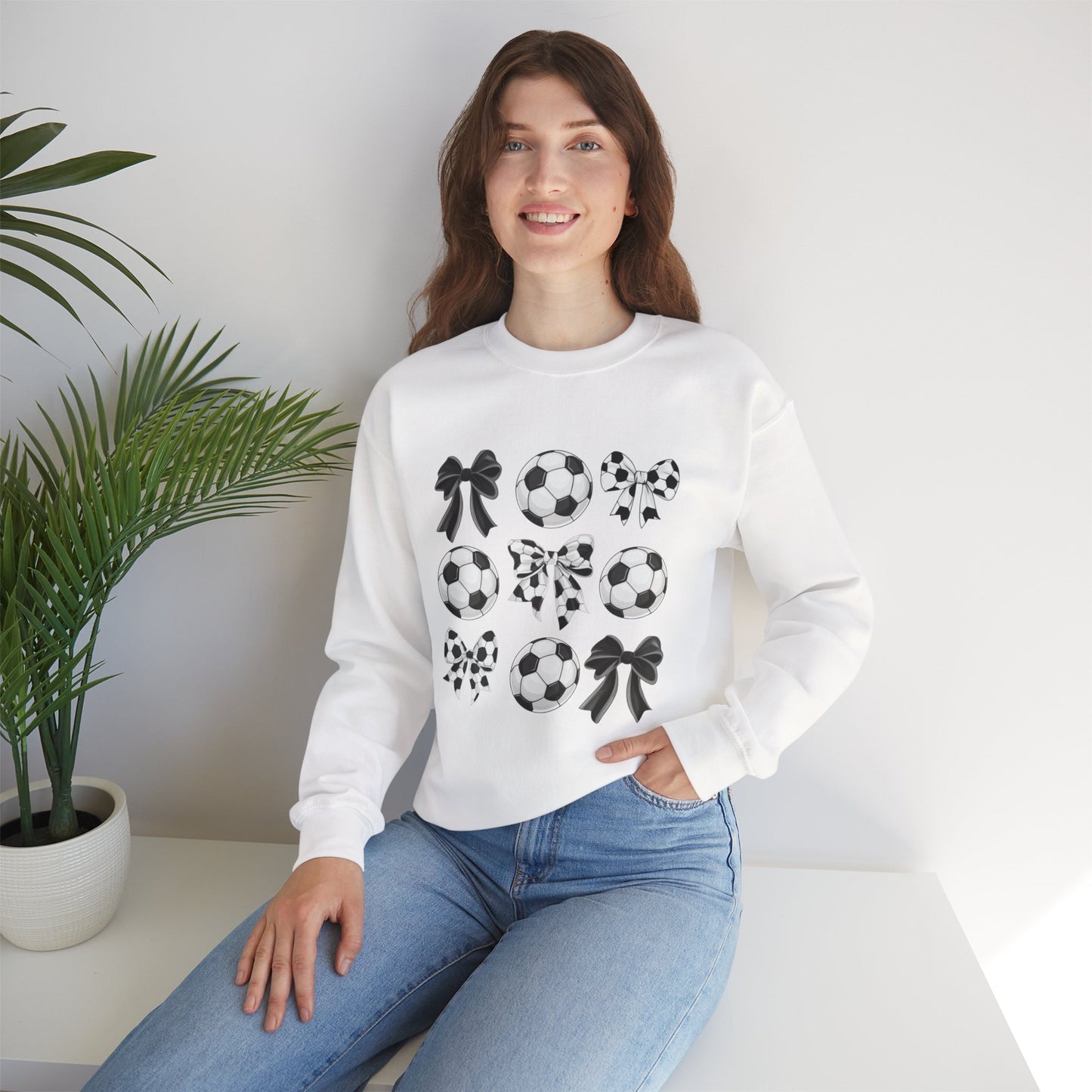 Soccer Ball & Coquette Bow Graphic Crewneck