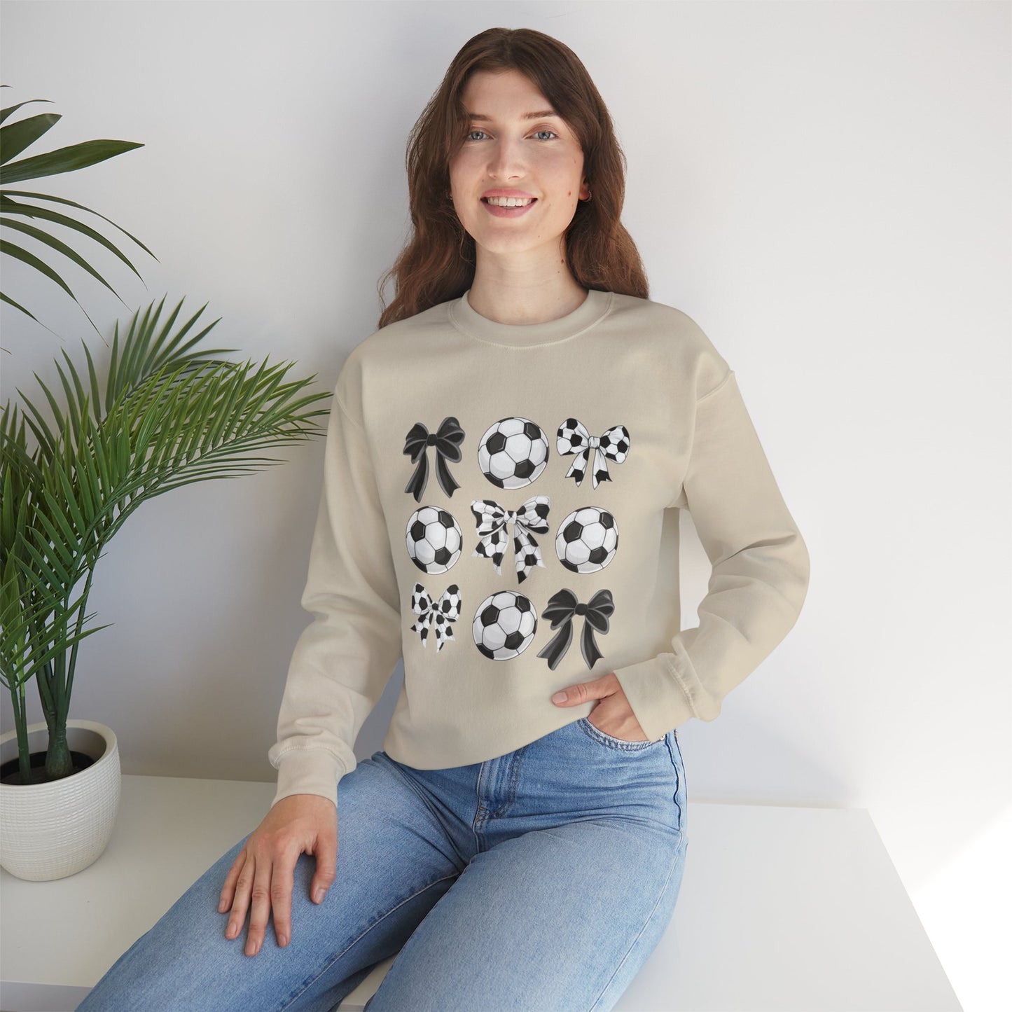 Soccer Ball & Coquette Bow Graphic Crewneck