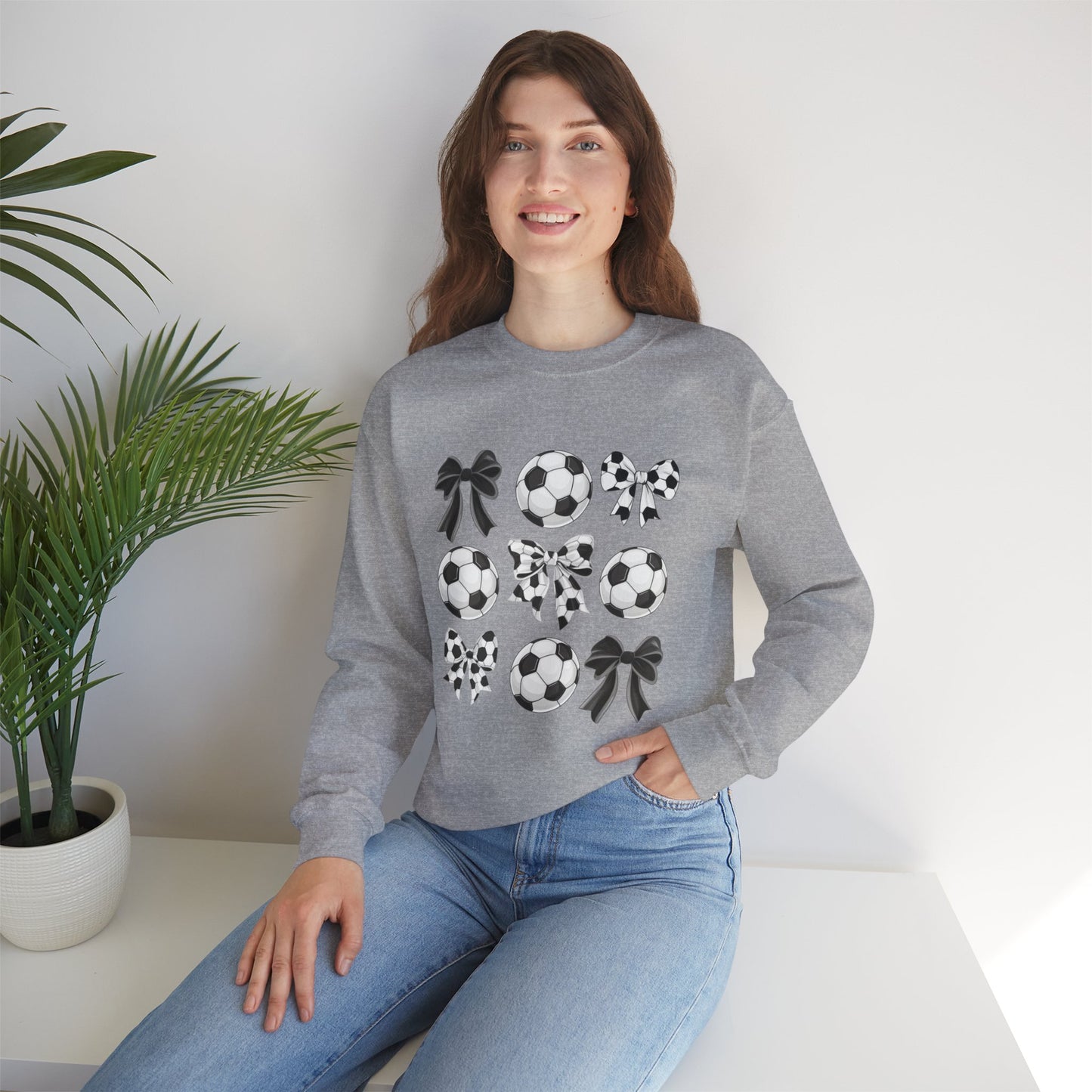 Soccer Ball & Coquette Bow Graphic Crewneck