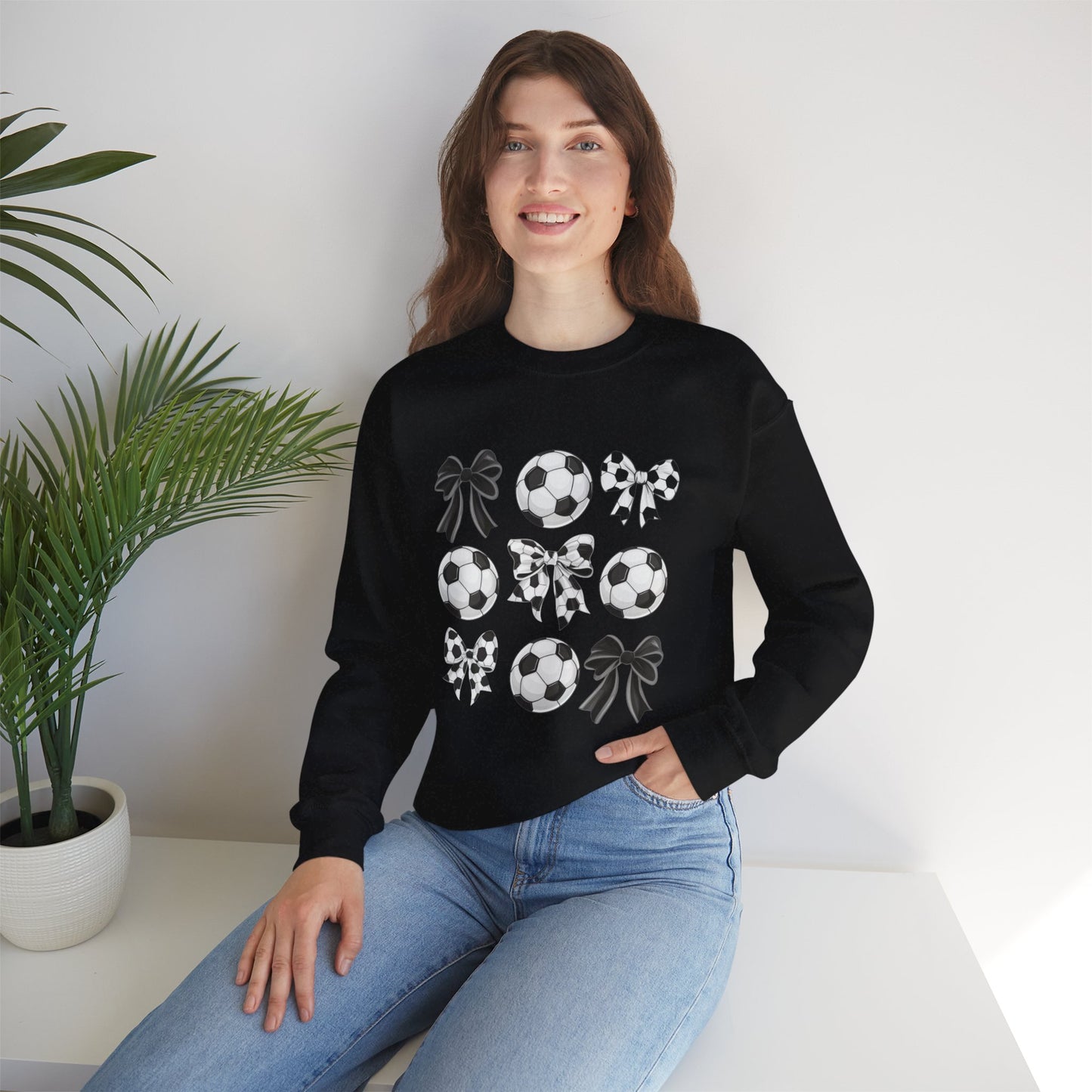 Soccer Ball & Coquette Bow Graphic Crewneck