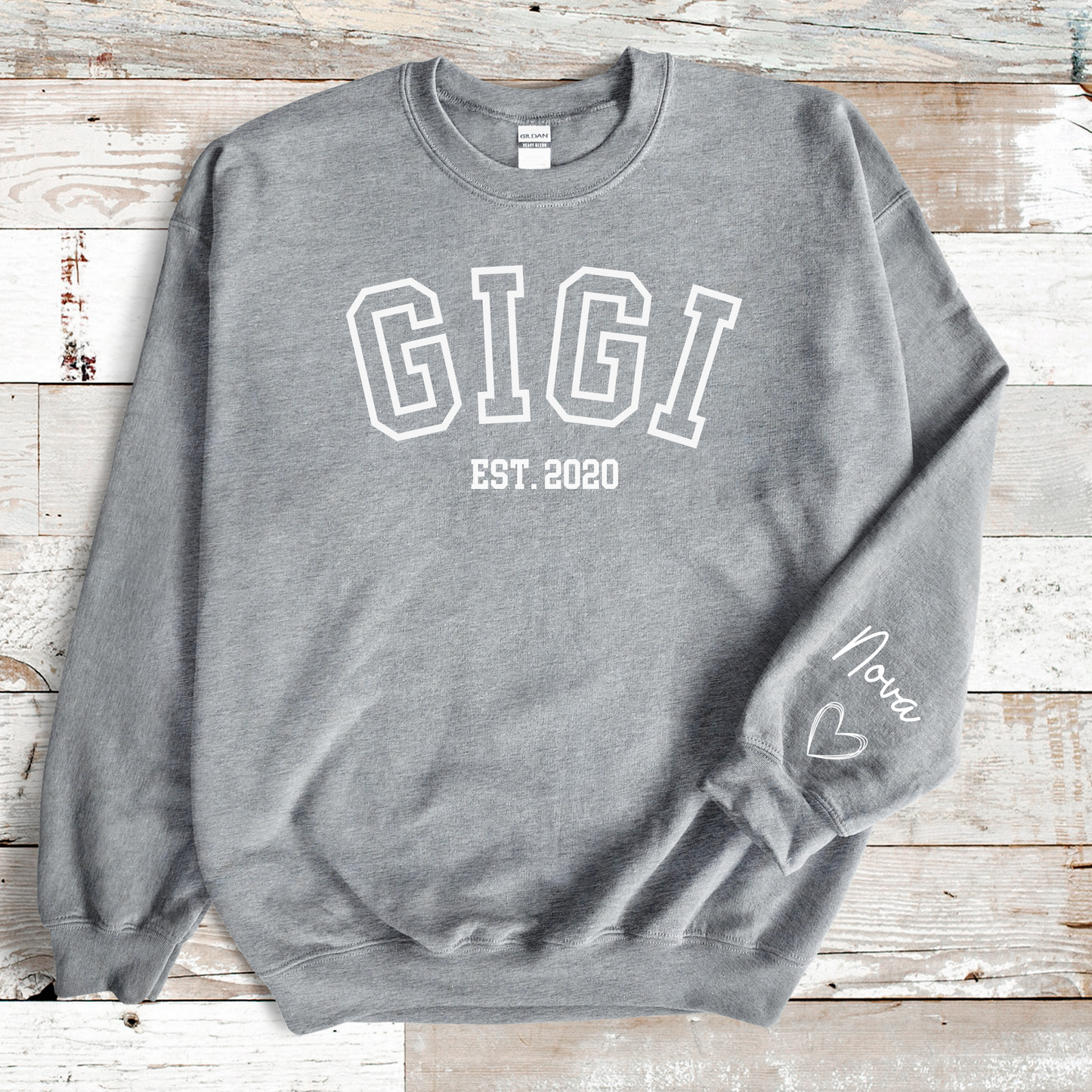 Personalized GiGi Sweatshirt with Kid Names on Sleeve, Mother's Day Gift, Birthday Gift for Mom, New Grandma Gift, Baby Announcement Gift