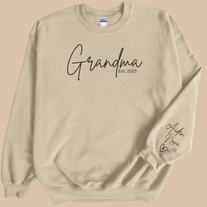 Personalized Grandma Sweatshirt with Grandkids’ Names & Established Year