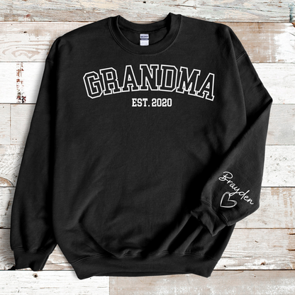 Personalized Grandma Sweatshirt with Kid Names on Sleeve, Mothers Day Gift, Baby Announcement Gift, Custom Gift for Mom, New Grandma Gift