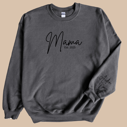 Personalized Mama Sweatshirt with Kid Names on Sleeve