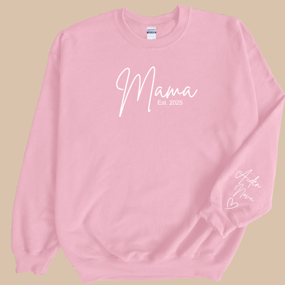 Personalized Mama Sweatshirt with Kid Names on Sleeve