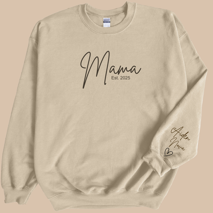 Personalized Mama Sweatshirt with Kid Names on Sleeve