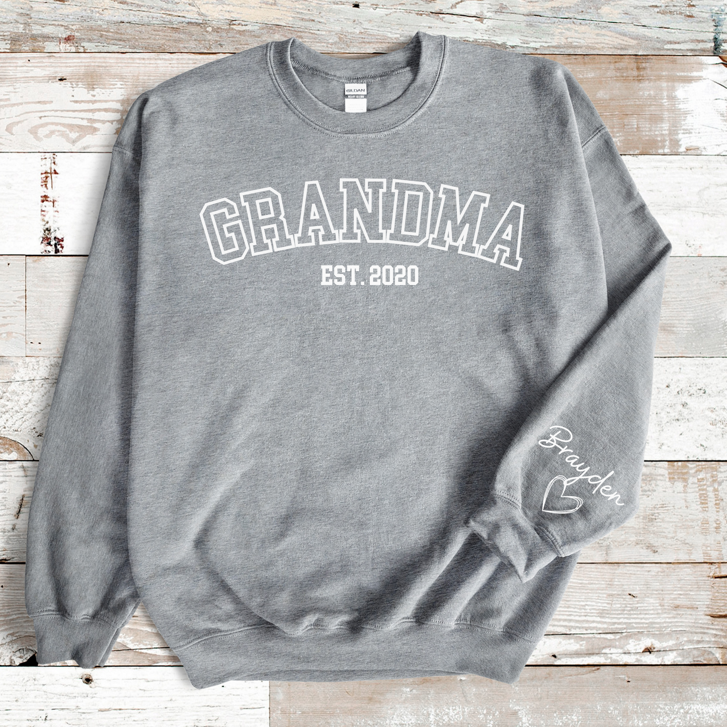 Personalized Grandma Sweatshirt with Kid Names on Sleeve, Mothers Day Gift, Baby Announcement Gift, Custom Gift for Mom, New Grandma Gift