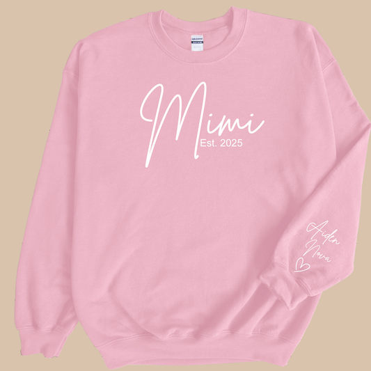 Personalized Mimi Sweatshirt with Grandkids’ Names & Established Year