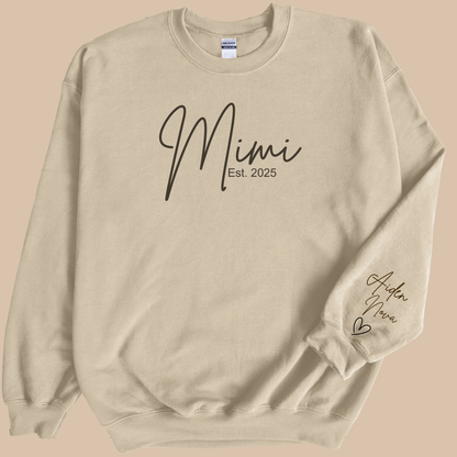 Personalized Mimi Sweatshirt with Grandkids’ Names & Established Year