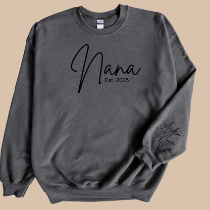 Personalized Nana Sweatshirt with Grandkids’ Names & Established Year