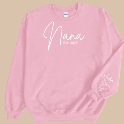 Personalized Nana Sweatshirt with Grandkids’ Names & Established Year