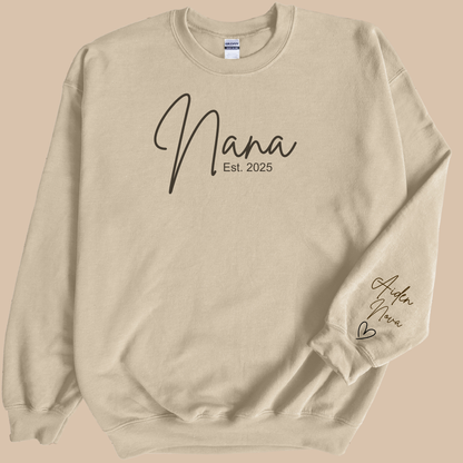 Personalized Nana Sweatshirt with Grandkids’ Names & Established Year