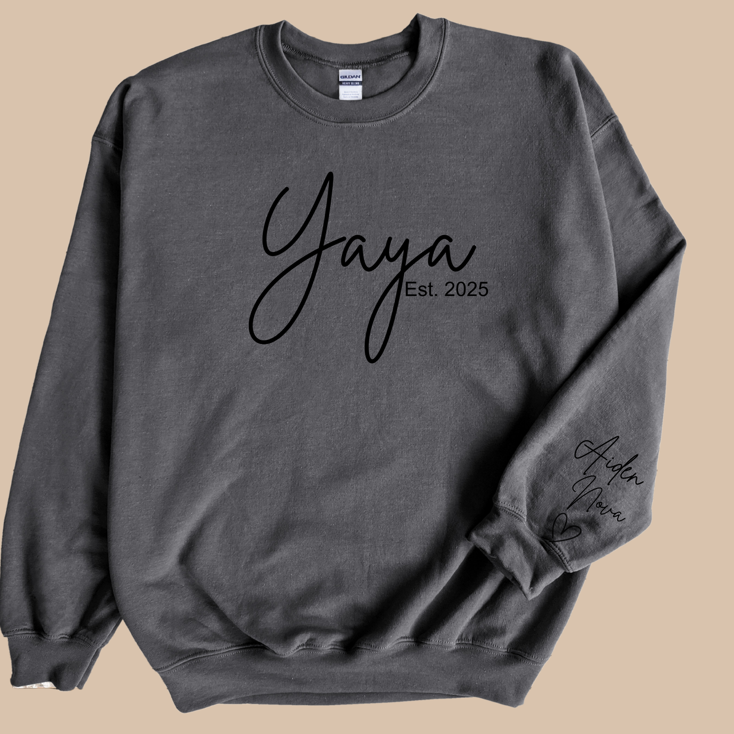 Personalized Yaya Sweatshirt with Grandkids’ Names & Established Year