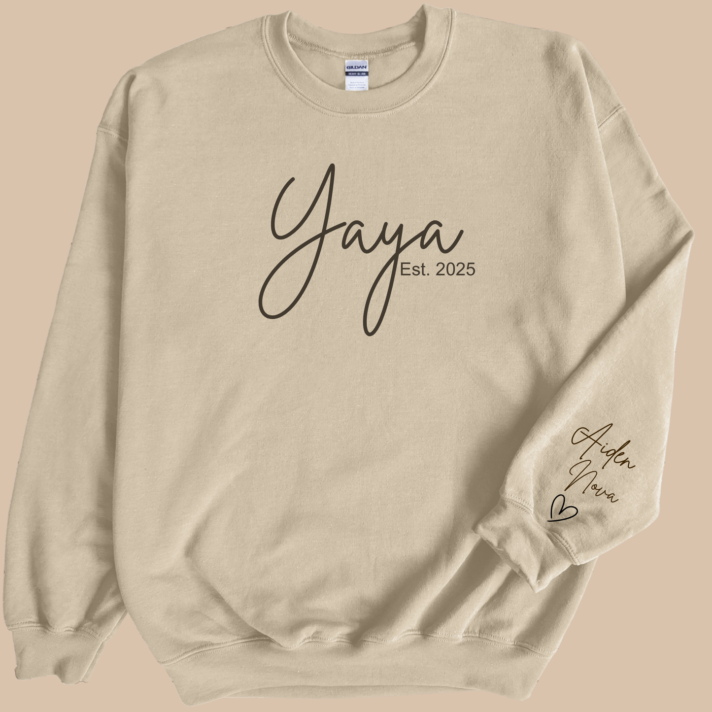 Personalized Yaya Sweatshirt with Grandkids’ Names & Established Year