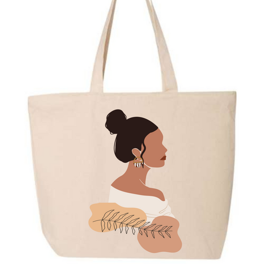 Abstract Lady with Bun Tote