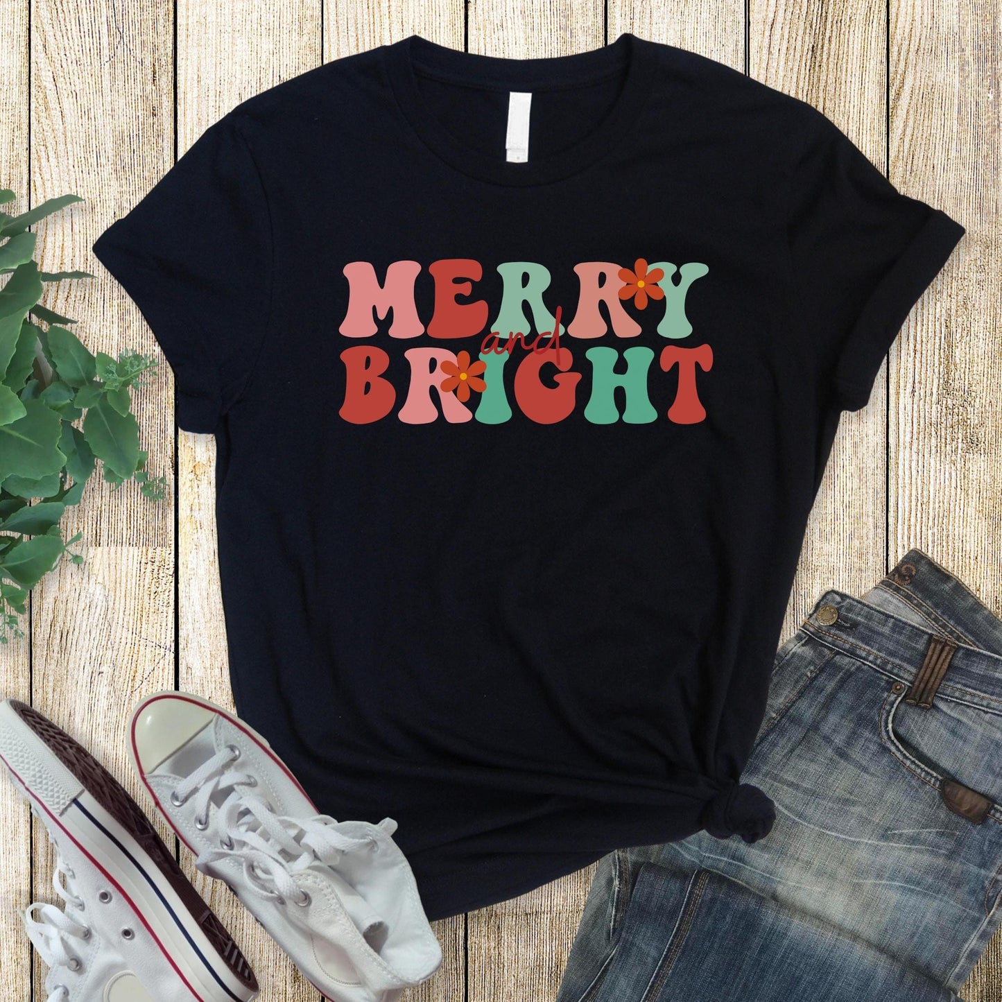 Retro Merry and Bright Christmas T-shirt