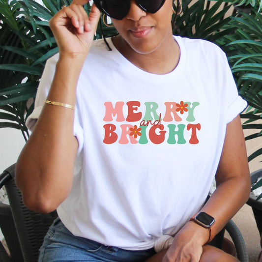 Retro Merry and Bright Christmas T-shirt