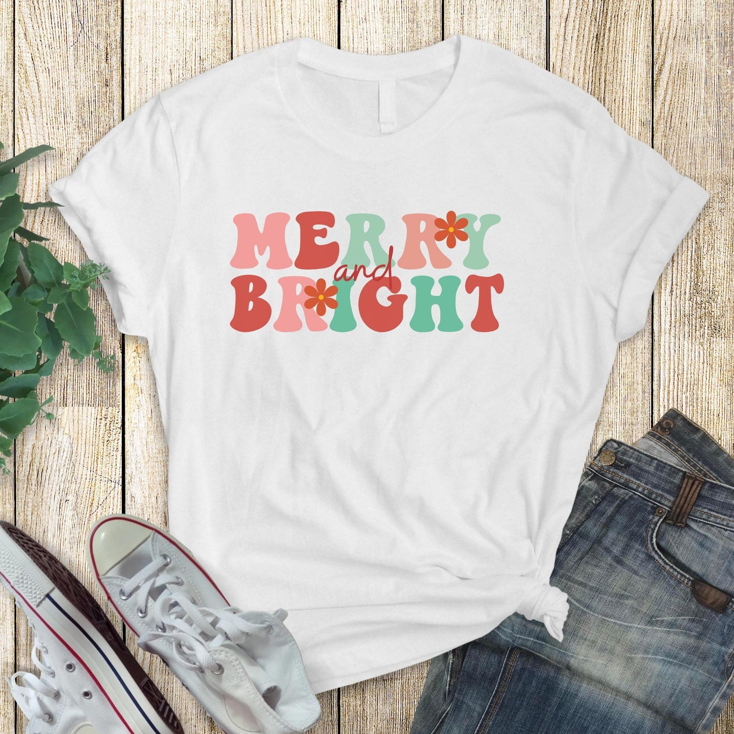 Retro Merry and Bright Christmas T-shirt