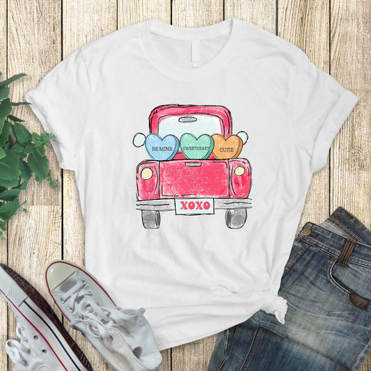 Retro Valentine's Shirt, Candy Hearts Valentine's Tee, Valentine's Truck Tee, Valentine's Gift for Her