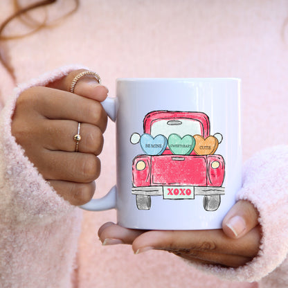 Valentine's Truck Mug, Sweetheart Mug, Valentine's Hearts Mug, Valentine's Gift for Her,