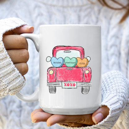 Valentine's Truck Mug, Sweetheart Mug, Valentine's Hearts Mug, Valentine's Gift for Her,
